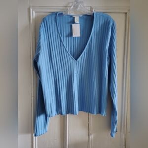H & M Blue Ribbed Pullover Top Size XXL NWT New